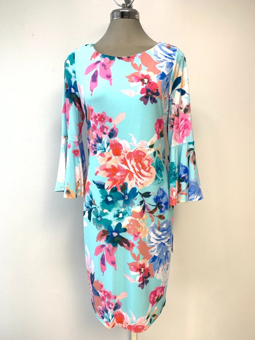 New size 10 CALVIN KLEIN Sheath Dress Bell Sleeve Floral Print